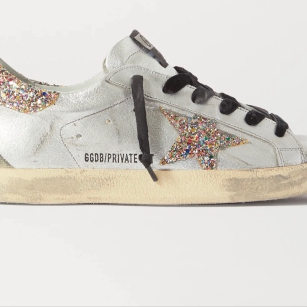 Golden Goose White Leather Sneakers with Multicolor Glitter Star